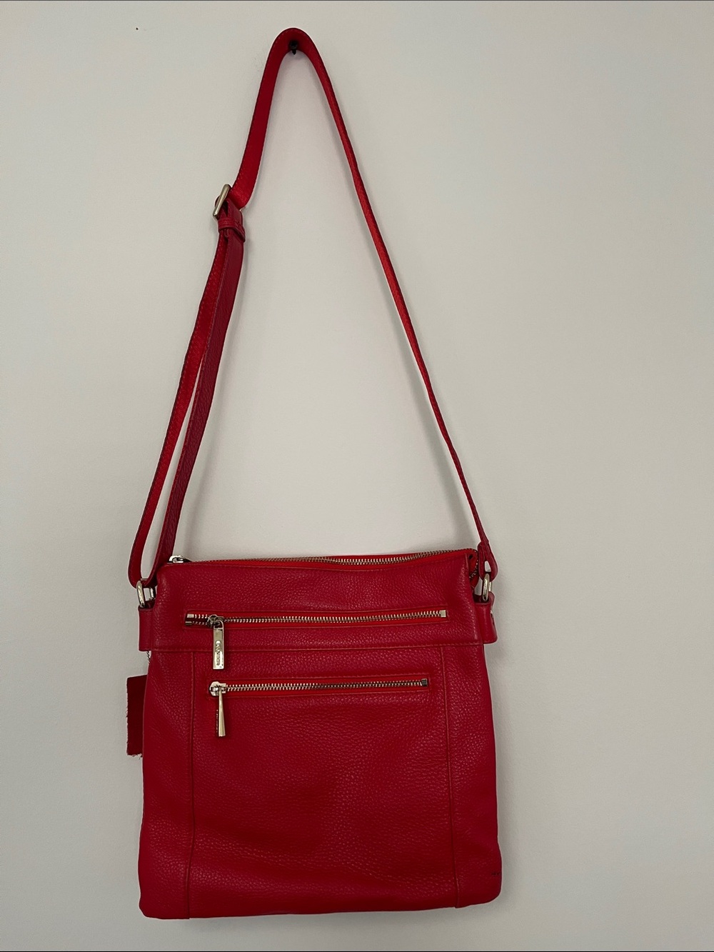 Danier Genuine Leather Red Crossbody Bag Pebbled Leather Messenger with Pockets